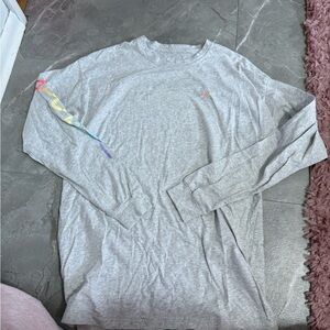 PINK Victoria's Secret Light Gray Long Sleeve Tee with Rainbow Detail